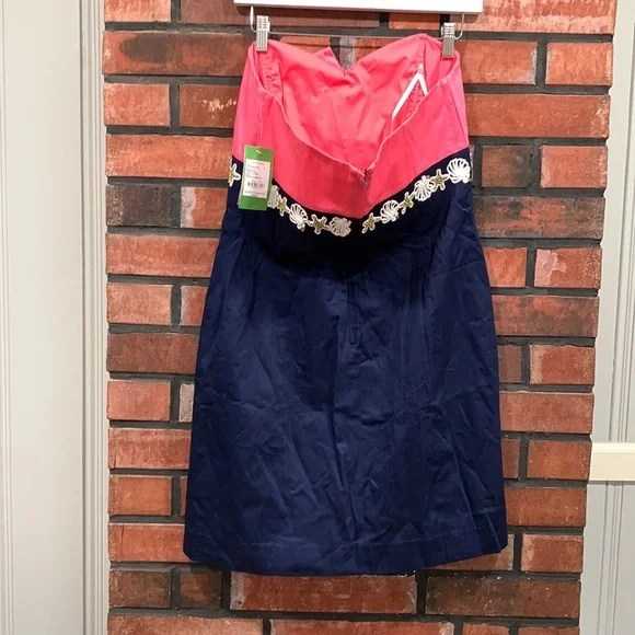 Lilly Pulitzer Strapless Dress in Coral and Navy- Seashell - Picture 6 of 12